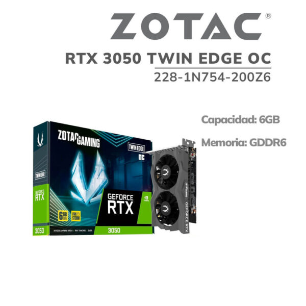 TARJETA DE VIDEO ZOTAC GAMING RTX 3050 TWIN EDGE OC 6GB GDDR6 (228-1N754-200Z6) 96BIT