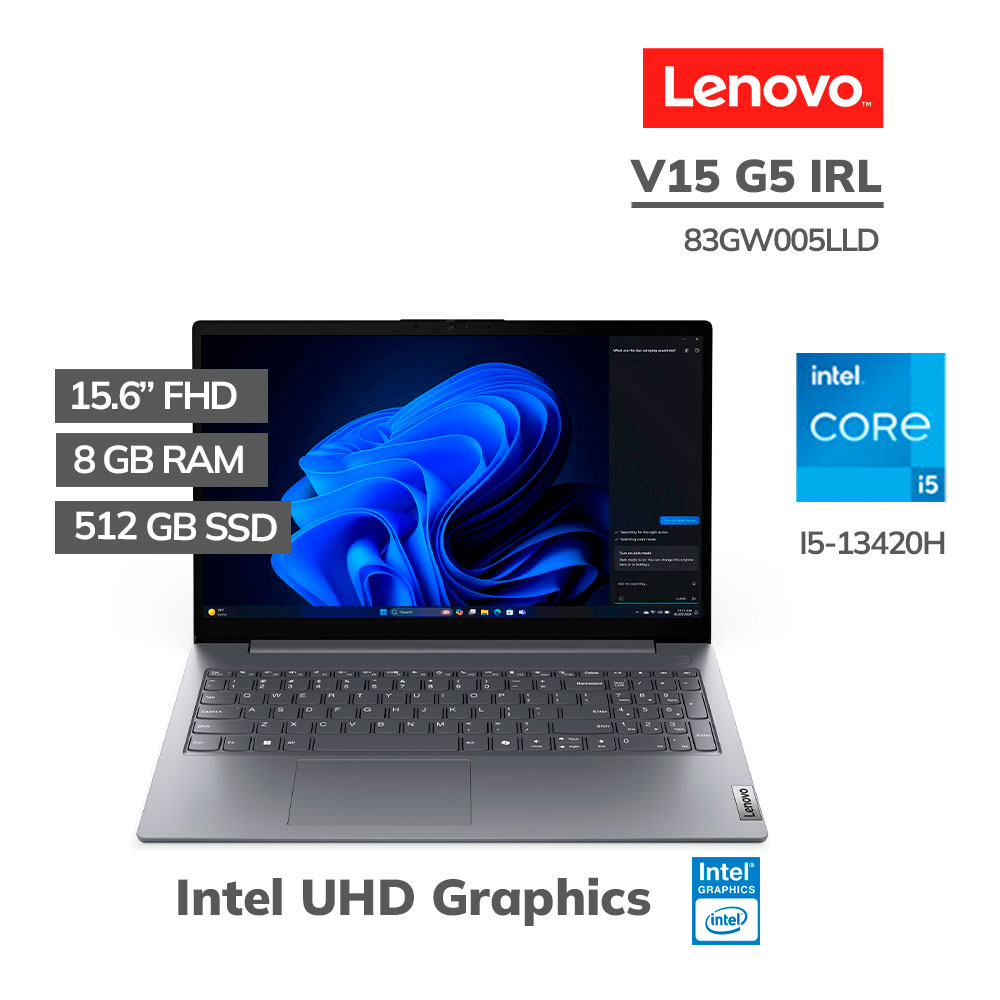 83GW005LLD_ LAPTOP LENOVO V15 G5 IRL I5-13420H 8GB DDR5 512GB SSD 15.6 FHD FREEDOS (83GW005LLD) - Imagen 1