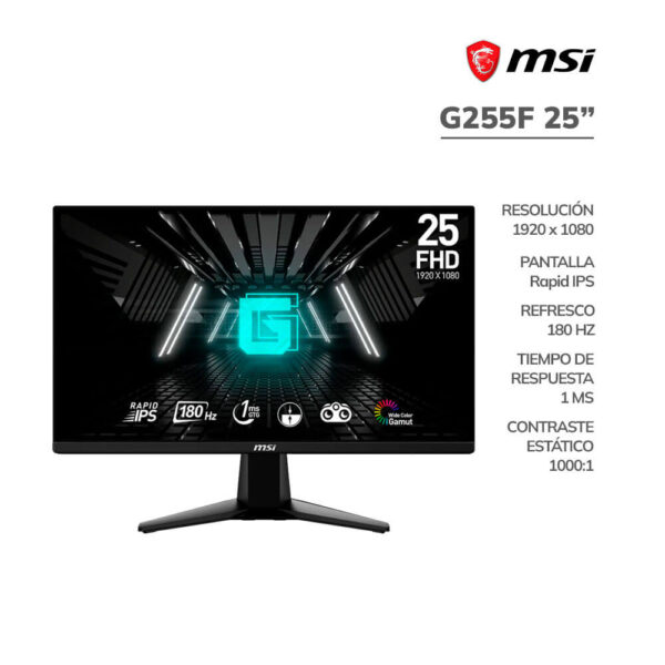 MONITOR GAMER MSI 25" (G255F) PANEL RAPID IPS | 180HZ - 1MS | HDMI - DP