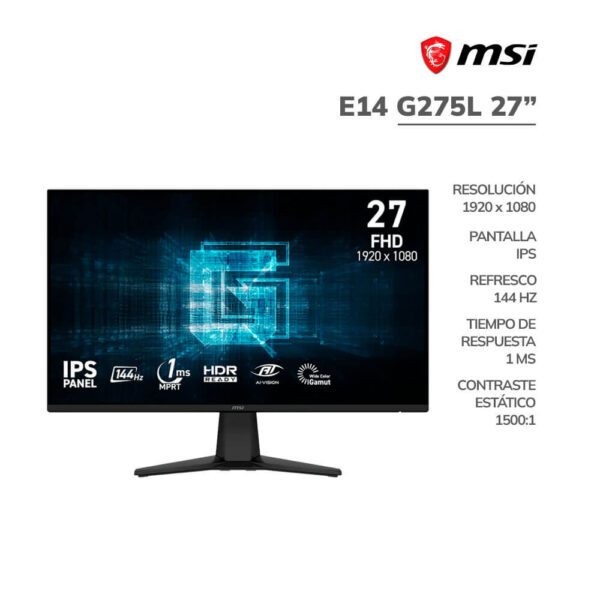MONITOR GAMER MSI 27" (E14 G275L) PANEL IPS PLANO | 144HZ - 1MS | HDMI - DP