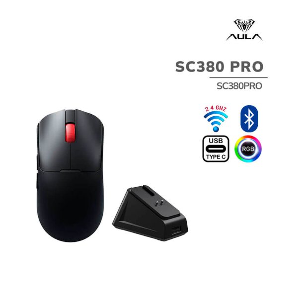 MOUSE GAMER AULA SC380 PRO (SC380PRO) WIRED - BT - WIRELESS | DPI 12000 | BLACK