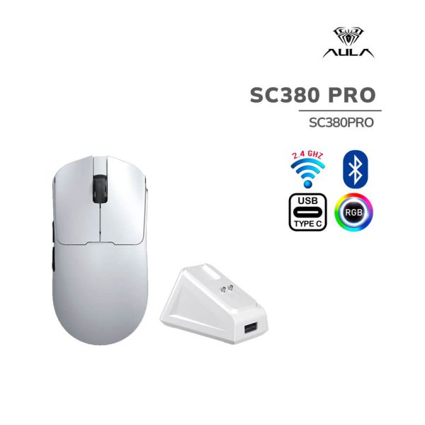 MOUSE GAMER AULA SC380 PRO (SC380PRO) WIRED - BT - WIRELESS | DPI 12000 | WHITE