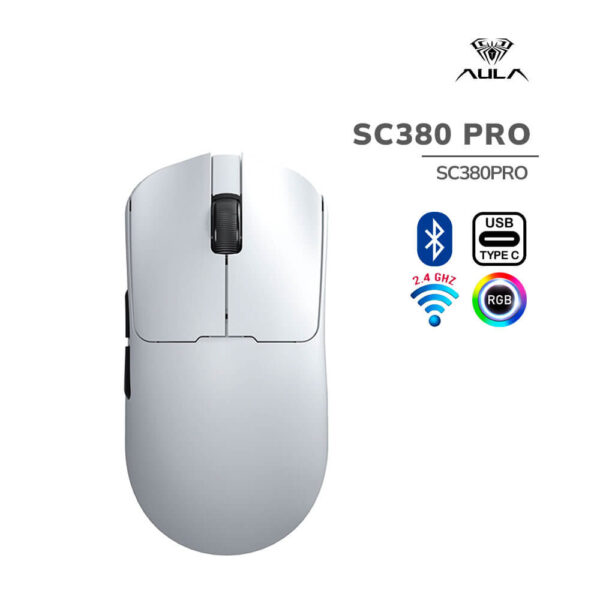MOUSE GAMER AULA SC380 PRO (SC380PRO) WIRED - BT - WIRELESS | DPI 12000 | WHITE