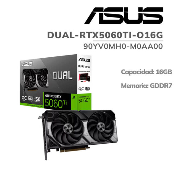 TARJETA DE VIDEO ASUS RTX 5060TI 16GB DUAL OC GDDR7 (90YV0MH0-M0AA00) 128 BIT