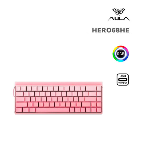 TECLADO GAMER AULA HERO68HE (HERO68HE) WIRED | PINK GRADIENT | SWITCH BLACK KING MAGNETIC | LED-RGB