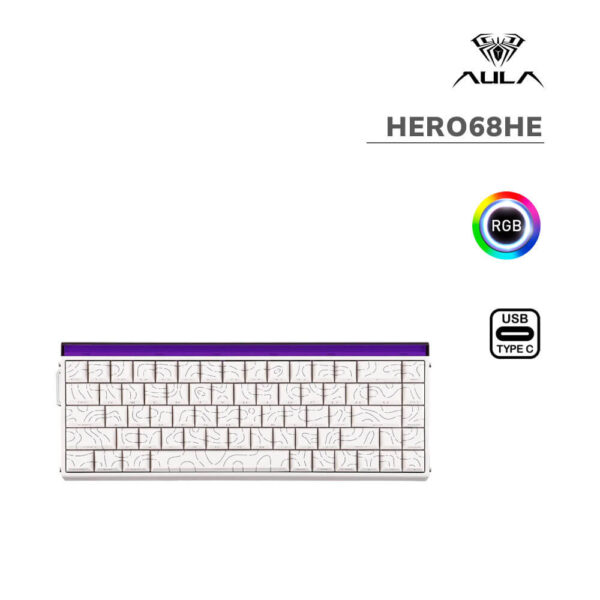 TECLADO GAMER AULA HERO68HE (HERO68HE) WIRED | WHITE CONTOUR | SWITCH BLACK KING MAGNETIC | LED-RGB