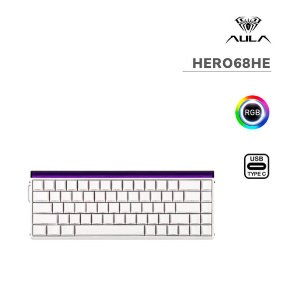 TECLADO GAMER AULA HERO68HE (HERO68HE) WIRED | WHITE | SWITCH BLACK KING MAGNETIC | LED-RGB