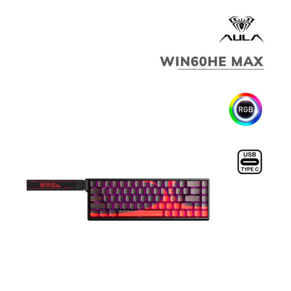 TECLADO GAMER AULA WIN60HE MAX (WIN60HE MAX) WIRED | BLACK/RED | SWITCH WING CHUN MAGNETIC | LED-RGB