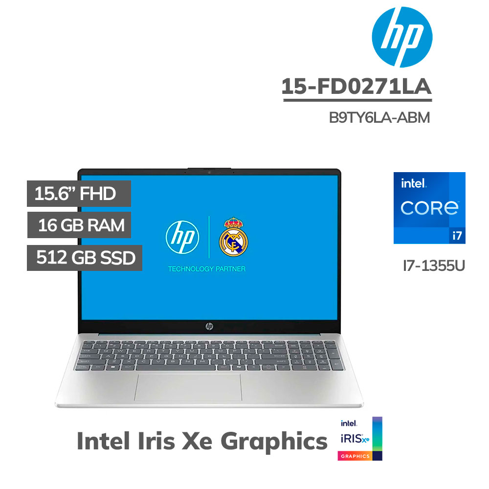 B9TY6LA-ABM LAPTOP HP 15-FD0271LA I7-1355U 16GB 512GB SSD 15.6" FHD WINDOWS 11 ( B9TY6LA-ABM ) - Imagen 1