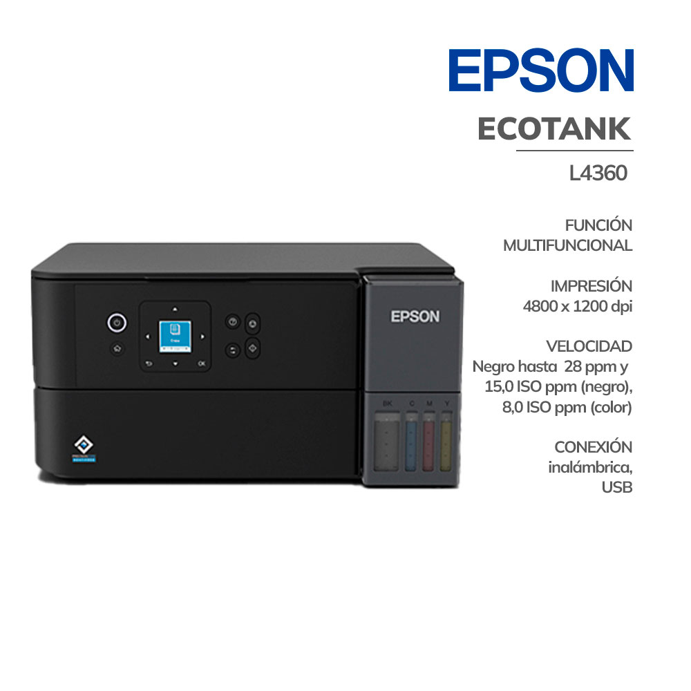 C11CL41301_ IMPRESORA MULTIFUNCIONAL EPSON L4360 ECOTANK ( C11CL41301 ) IMPRIME - ESCANEA - FOTOCOPIA - WIFI - DUPLEX - Imagen 1
