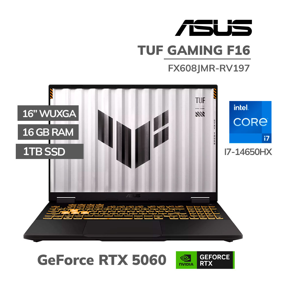 FX608JMR-RV197 LAPTOP GAMER ASUS TUF GAMING F16 FX608JMR-RV197 I7-14650HX 16GB 1TB SSD T.VIDEO RTX 5060 8GB 16" WUXGA FREEDOS - Imagen 1