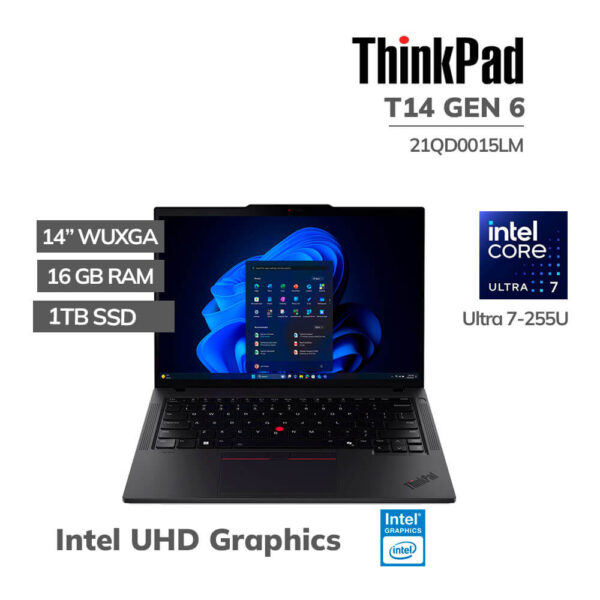 LAPTOP LENOVO THINKPAD T14 GEN 6 ULTRA 7-255U 16GB DDR5 1TB SSD 14 WUXGA WINDOWS 11 PRO (21QD0015LM)