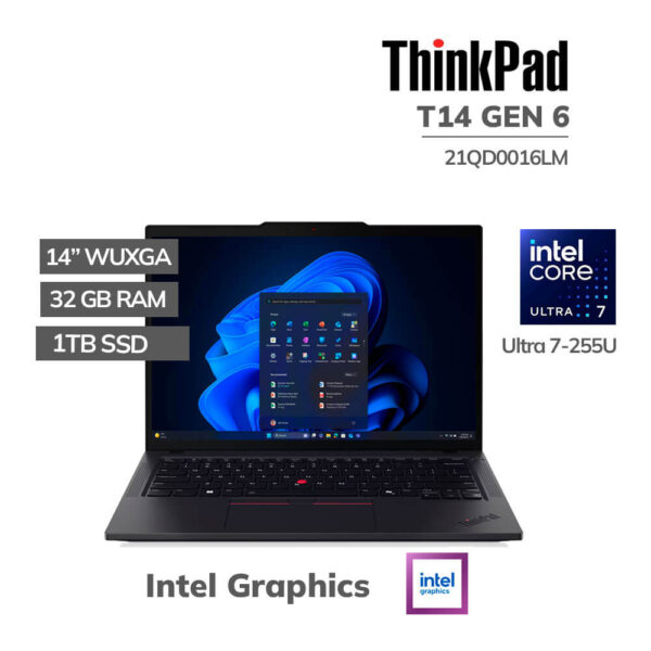 LAPTOP LENOVO THINKPAD T14 GEN 6 ULTRA 7-255U 32GB 1TB SSD 14" WUXGA WINDOWS 11 PRO (21QD0016LM)