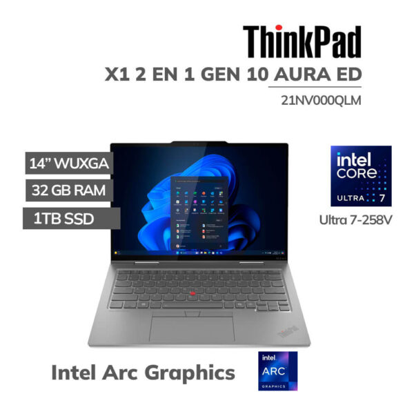 LAPTOP LENOVO THINKPAD X1 2 EN 1 GEN 10 AURA ED ULTRA 7-258V 32GB 1TB SSD 14" WUXGA WINDOWS 11 PRO (21NV000QLM)