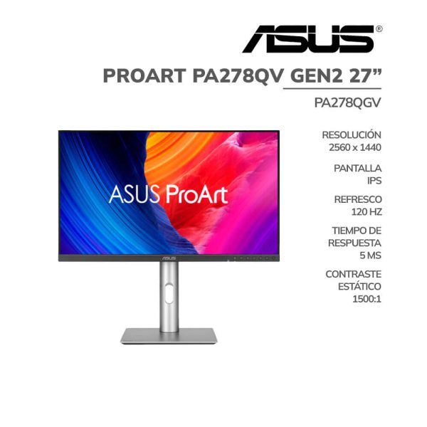 MONITOR ASUS 27" PROART PA278QV GEN2 (PA278QGV) PANEL IPS | QHD 2560X1440 | HDMI - DP | 120HZ - 5MS | PIVOT