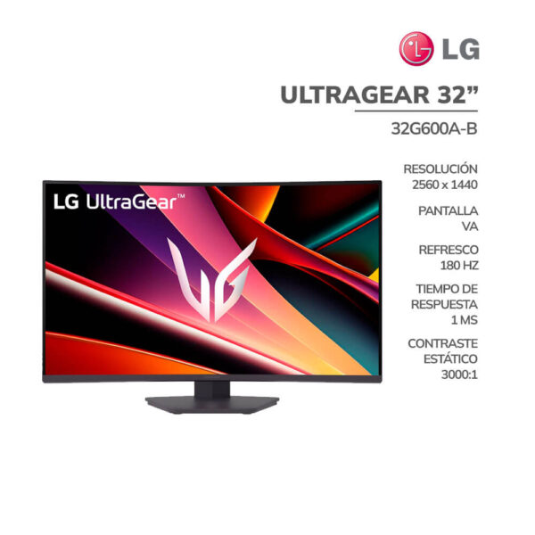 MONITOR GAMER LG ULTRAGEAR 32" (32G600A-B) CURVO QHD| 180HZ/1MS| HDMI-DISPLAYPORT