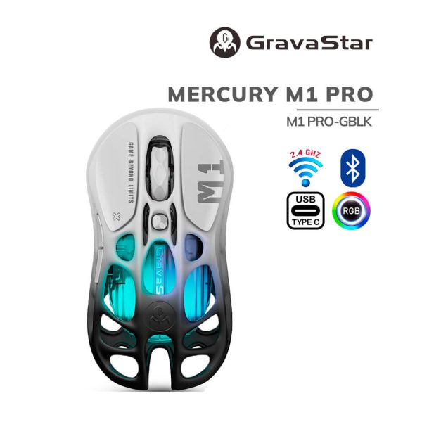 MOUSE GAMER GRAVASTAR MERCURY M1 PRO GRANDIENT BLACK (M1 PRO-GBLK) WIRELESS| 26000 DPI| LED-RGB