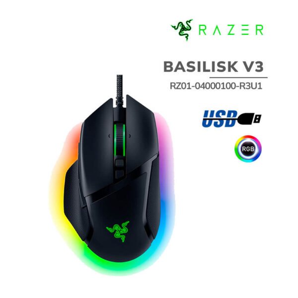 MOUSE GAMER RAZER BASILISK V3 FOCUS+ (RZ01-04000100-R3U1) 26K | HYPERSCROLL TILT | CHROMA BLACK