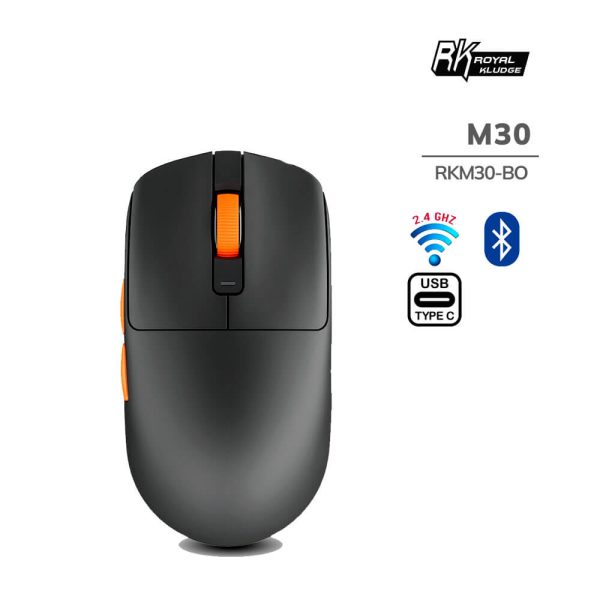 MOUSE GAMER ROYAL KLUDGE M30 (RKM30-BO) BLACK ORANGE | WIRELESS - BT - USB