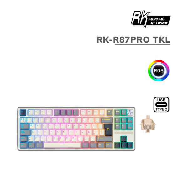 TECLADO GAMER ROYAL KLUDGE (RK-R87PRO TKL) HALF GREY | CREAMY SWITCH | USB | LED-RGB