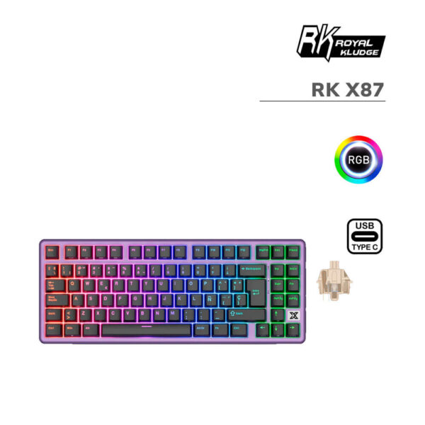 TECLADO GAMER ROYAL KLUDGE (RK X87) BLACKBERRY MOUSSE| CREAMY SWITCH| CABLEADO| LED-RGB