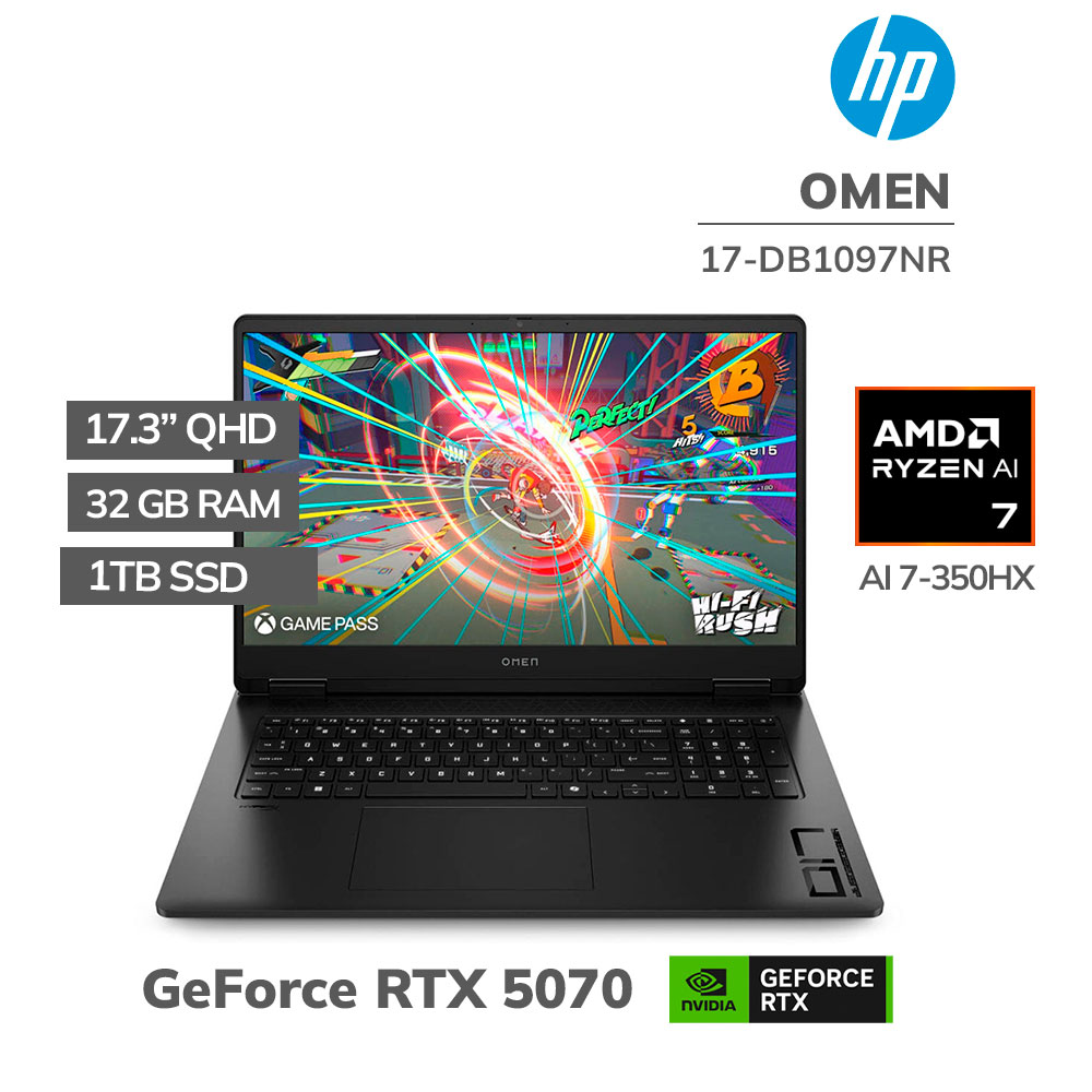 17-DB1097NR LAPTOP GAMER HP OMEN 17-DB1097NR RYZEN AI 7-350HX 32GB 1TB SSD T.VIDEO RTX 5070 8GB 17.3" QHD WINDOWS 11 - Imagen 1