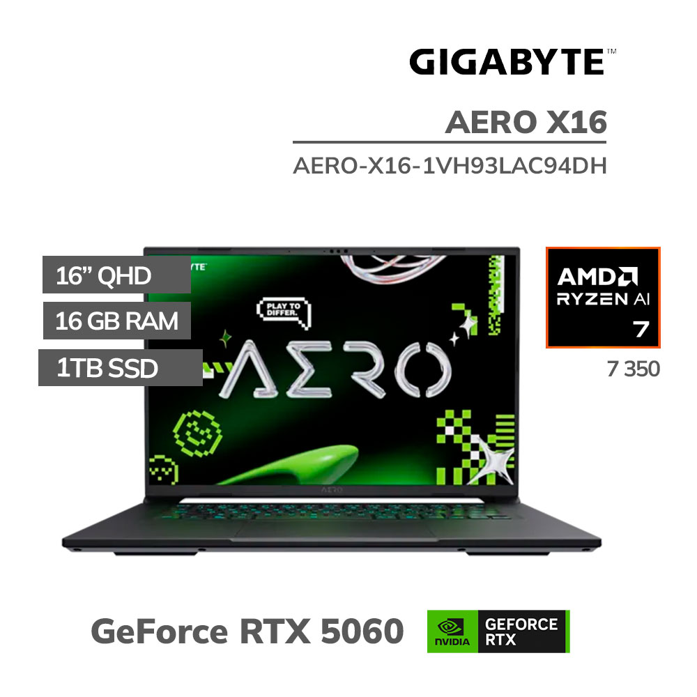 1VH93LAC94DH_ LAPTOP GAMER GIGABYTE AERO X16 RYZEN 7 350 16GB DDR5 1TB SSD T VIDEO RTX 5060 8GB 16" QHD 165HZ WINDOWS 11 (GIGABYTE-AERO-X16-1VH93LAC94DH) | BLANCO - Imagen 1
