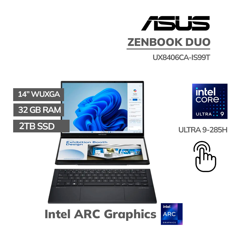 UX8406CA-IS99T LAPTOP ASUS ZENBOOK DUO UX8406CA-IS99T ULTRA 9-285H 32GB 2TB SSD 14 DUAL FHD+ TOUCHSCREEN WINDOWS 11 - Imagen 1
