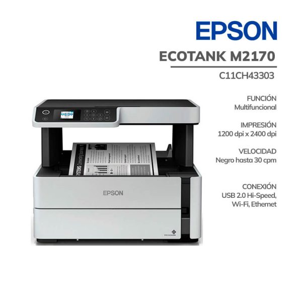IMPRESORA MULTIFUNCIONAL EPSON M2170 MONOCROMATICA ETHERNET. WIFI (C11CH43303)