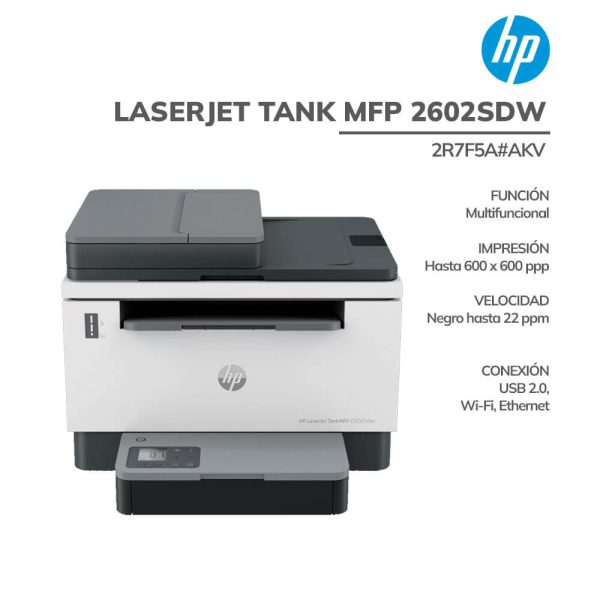 IMPRESORA MULTIFUNCIONAL LASERJET HP TANK MFP 2602SDW B/N (2R7F5A#AKV)