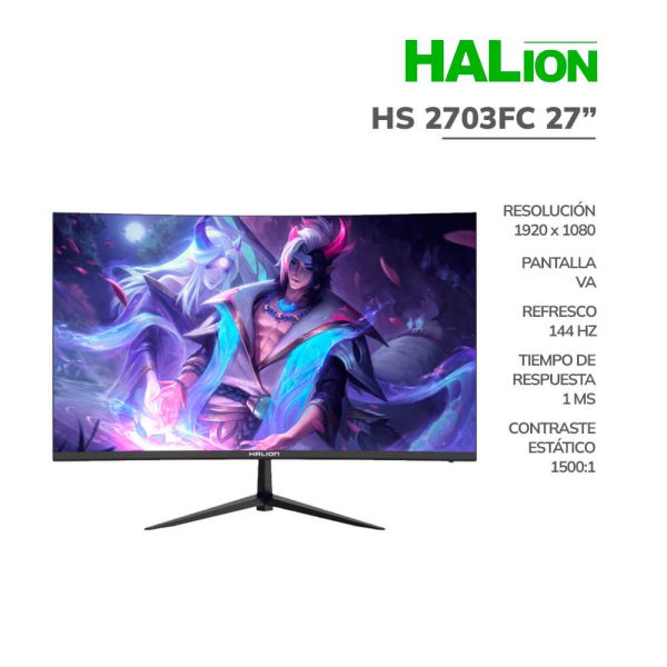 MONITOR GAMER HALION 27" (HS 2703FC) PANEL VA CURVO | 144HZ - 1MS | VGA - HDMI