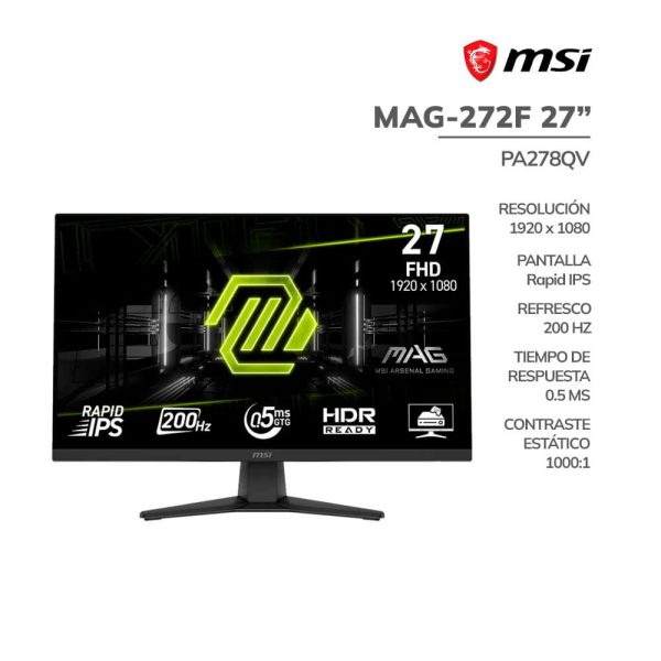 MONITOR GAMER MSI 27" (MAG-272F) PANEL RAPID IPS | 200HZ - 0.5MS | HDMI - DP