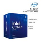 PROCESADOR INTEL CORE ULTRA 5-225F(BX80768225F)20MB|3.3/4.9GHZ|LGA1851