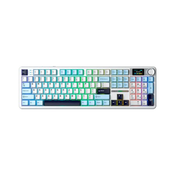 TECLADO GAMER AULA F108 PRO (F108-PRO) WIRED - BT - WIRELESS | BLUE/WHITE/DARK PURPLE | SWITCH FLOWER | LED-RGB