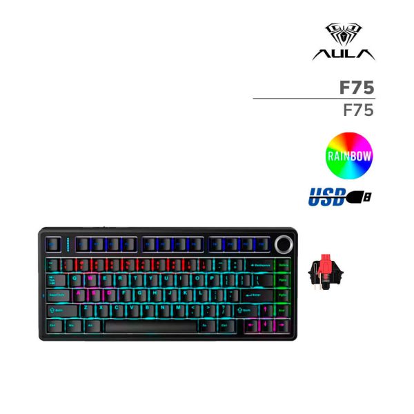 TECLADO GAMER AULA F75 (F75) WIRED | BLACK | SWITCH RED | LED-RAINBOW