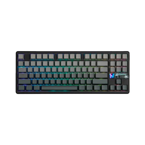 TECLADO GAMER AULA F87 PRO V2 (F87 PRO V2) WIRED - BT - WIRELESS | BLACK DEGRADED | SWITCH GRAY WOOD | LED-RGB