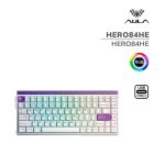 TECLADO GAMER AULA HERO84HE (HERO84HE) WIRED | WHITE/PURPLE | SWITCH BLACK KING MAGNETIC | LED-RGB