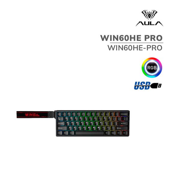 TECLADO GAMER AULA WIN60HE PRO (WIN60HE-PRO) WIRED | BLACK | SWITCH MAGNETIC | LED-RGB