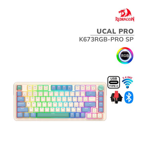 TECLADO GAMER REDRAGON UCAL PRO (K673RGB-PRO SP) SWITCH RED | WIRED - BT - WIRELESS | LED-RGB