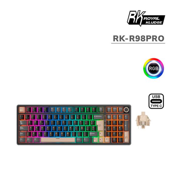 TECLADO GAMER ROYAL KLUDGE (RK-R98PRO) PHANTOM | CREAM SWITCH | CABLEADO | LED-RGB