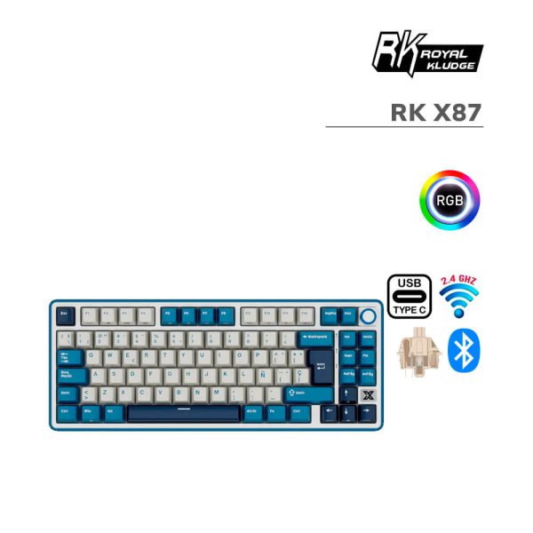 TECLADO GAMER ROYAL KLUDGE RK X87 (RK X87) SWITCH CREAMY | PRUSSIAN BLUE | LED-RGB