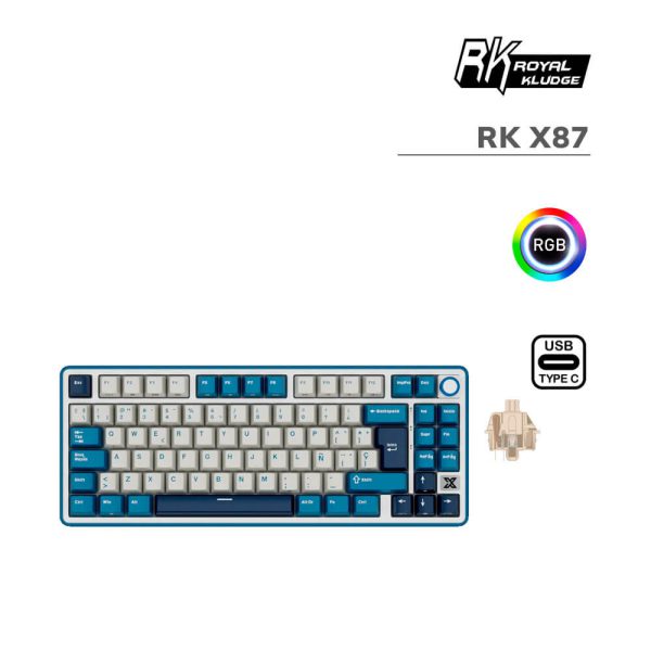 TECLADO GAMER ROYAL KLUDGE RK X87 (RK X87) SWITCH CREAMY | PRUSSIAN BLUE | LED-RGB