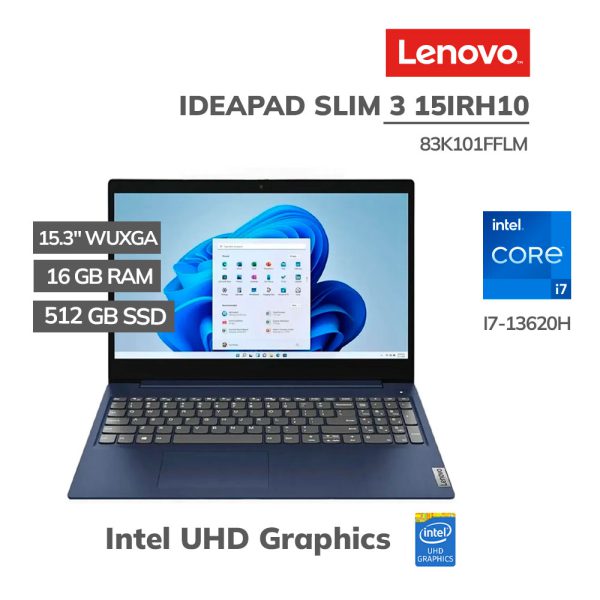 LAPTOP LENOVO IDEAPAD SLIM 3 15IRH10 I7-13620H 16GB 512GB SSD 15.3 WUXGA FREEDOS (83K101FFLM)