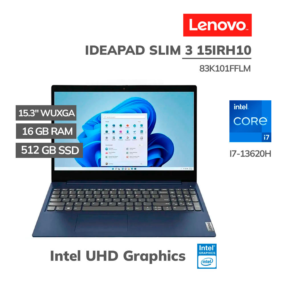 83K101FFLM_ LAPTOP LENOVO IDEAPAD SLIM 3 15IRH10 I7-13620H 16GB 512GB SSD 15.3 WUXGA FREEDOS (83K101FFLM) - Imagen 1