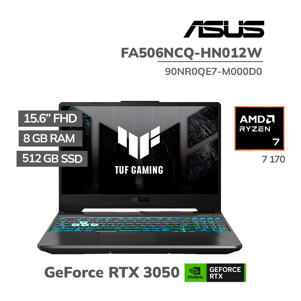 90NR0QE7-M000D0 LAPTOP GAMER ASUS FA506NCQ-HN012W RYZEN 7 170 8GB 512GB SSD T VIDEO RTX 3050 4GB 15.6" FHD WINDOWS 11 ( 90NR0QE7-M000D0 ) - Imagen 1