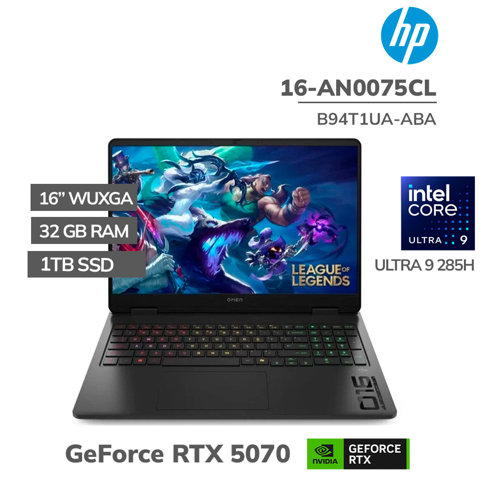 B94T1UA-ABA LAPTOP GAMER HP OMEN 16-AN0075CL ULTRA 9 285H 32GB 1TB SSD GEFORCE RTX 5070 8GB 16 WUXGA 144HZ WINDOWS 11 (B94T1UA-ABA) - Imagen 1