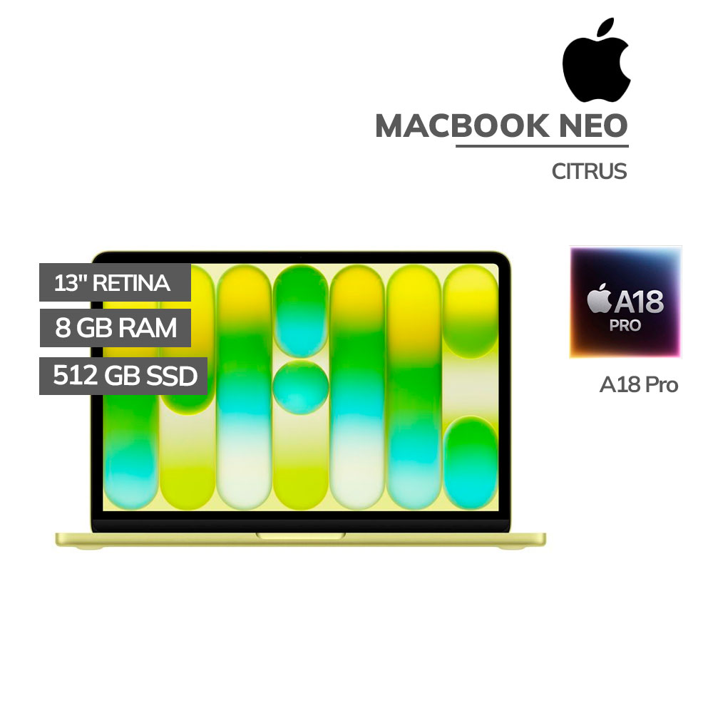 MHFE4LL MACBOOK APPLE NEO 8GB 512GB SSD 13" LIQUID RETINA AMARILLO CITRICO (MHFE4LL/A) - Imagen 1
