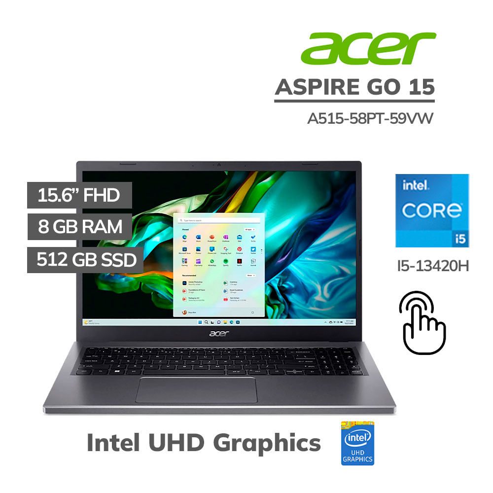 NX.KV5AA.001 LAPTOP ACER ASPIRE 5 15 A515-58PT-59VW I5-13420H 8GB 512GB SSD 15.6 FHD TOUCHSCREEN WINDOWS 11 (NX.KV5AA.001) - Imagen 1