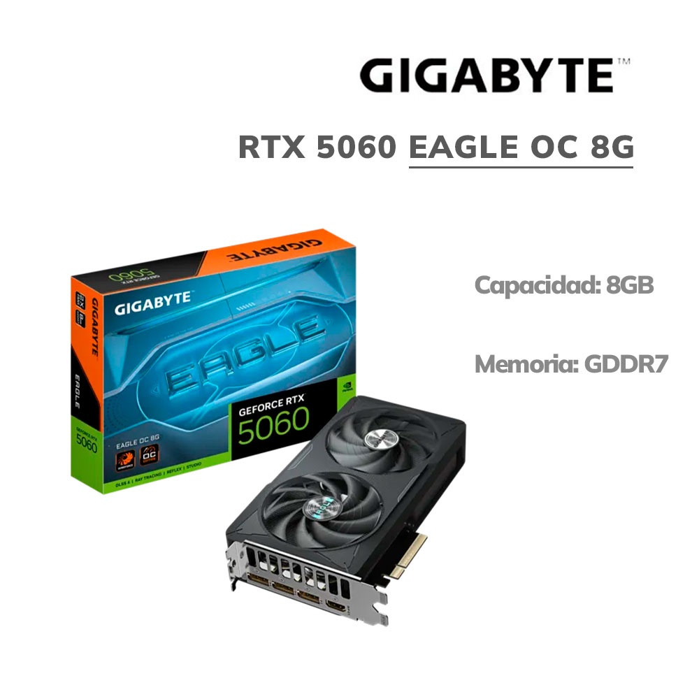 RTX-5060-EAGLE-OC-8G TARJETA DE VIDEO GIGABYTE RTX 5060 8GB EAGLE OC ( GV-N5060EAGLE OC-8GD ) 128 BITS - Imagen 1