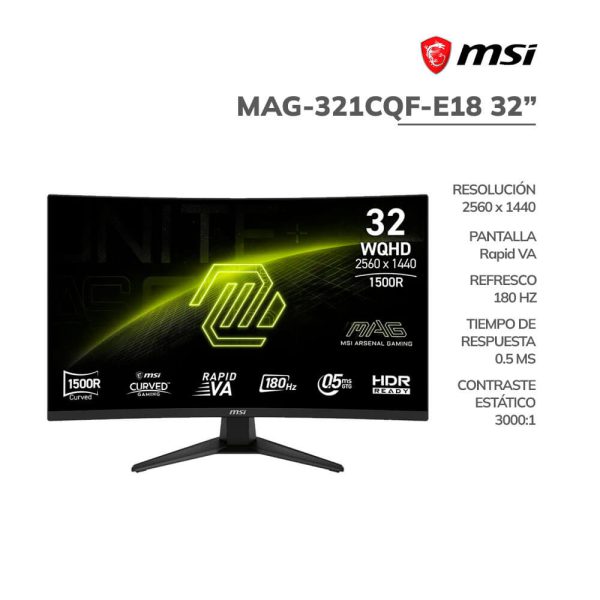 MONITOR GAMER MSI 32" (MAG-321CQF-E18) PANEL RAPID VA | WQHD 2560X1440 | 180HZ - 0.5MS | HDMI - DP